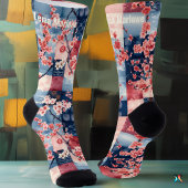 Sakura Patchwork Socks with Blue and Pink Elegance ソックス