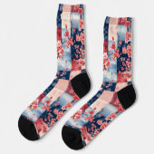 Sakura Patchwork Socks with Blue and Pink Elegance ソックス (左)