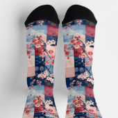 Sakura Patchwork Socks with Blue and Pink Elegance ソックス (上部)