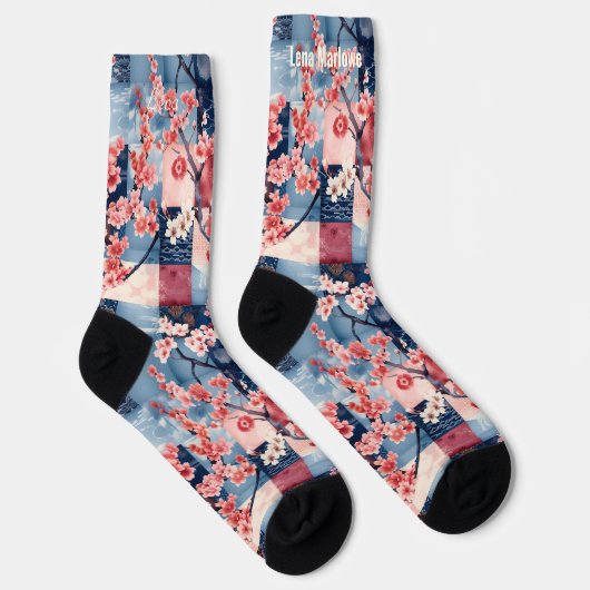 Sakura Patchwork Socks with Blue and Pink Elegance ソックス (右)