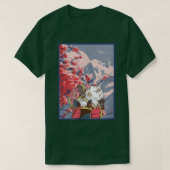 Sakura Samurai Cat Mountain Aesthetic Anime Japane Tシャツ (デザイン正面)