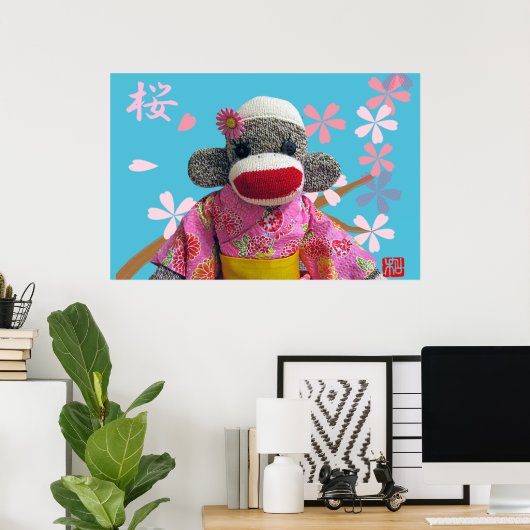 Sakura Sock Monkey Poster ポスター (ホームオフィス)