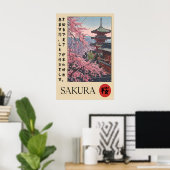 Sakura Temple Print Japanese Pagoda, Cherry ポスター (ホームオフィス)