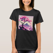 Sakura Tree Cherry Blossom Illustration Scenery Wo Tシャツ (正面)