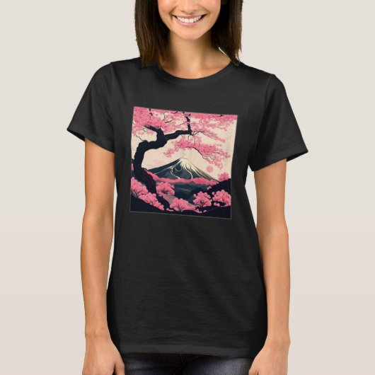 Sakura Tree Cherry Blossom Illustration Scenery Wo Tシャツ (正面)