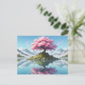 Sakura Tree Lake Landscape Postcard - Artistic Asi ポストカード (スタンド正面)