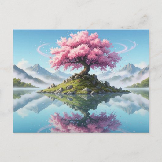 Sakura Tree Lake Landscape Postcard - Artistic Asi ポストカード (正面)