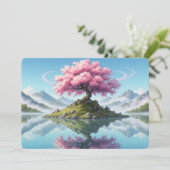Sakura Tree Lake Landscape Postcard - Artistic Asi 招待状 (スタンド正面)