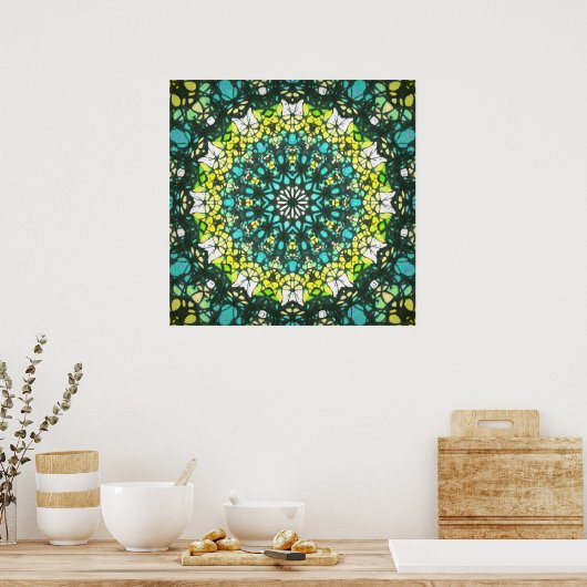 Salad Spinner – Green Yellow Mandala Pattern ポスター (キッチン)
