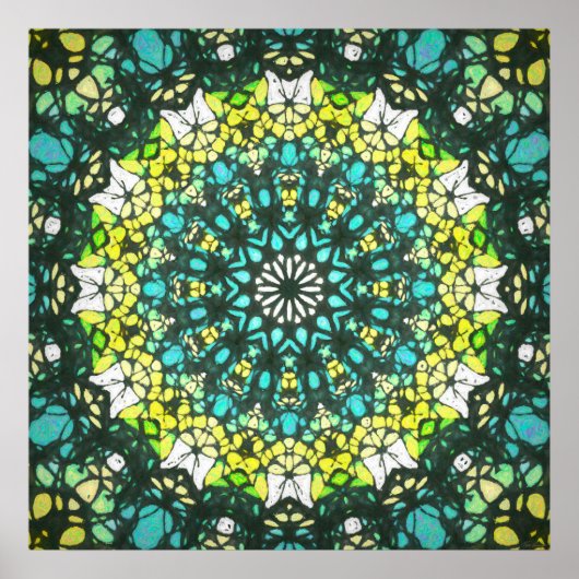 Salad Spinner – Green Yellow Mandala Pattern ポスター (正面)