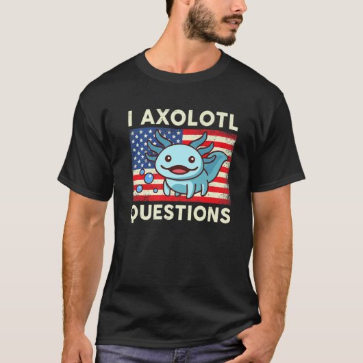 Salamander Kids I Axolotl質問アメリカ国旗 Tシャツ (正面)