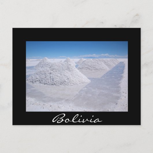 Salar de Uyuniの塩山黒いはが縁どき ポストカード (正面)