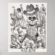 Salem Massachusettsスカルオカルトポスター