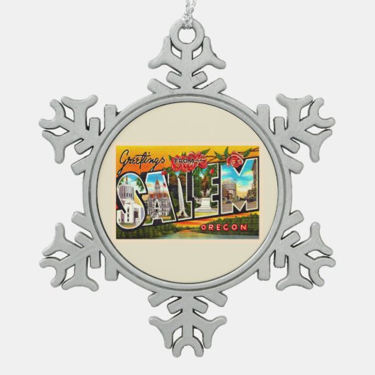 Salem Oregon ORヴィンテージラージレター スノーフレークピューターオーナメント (正面)