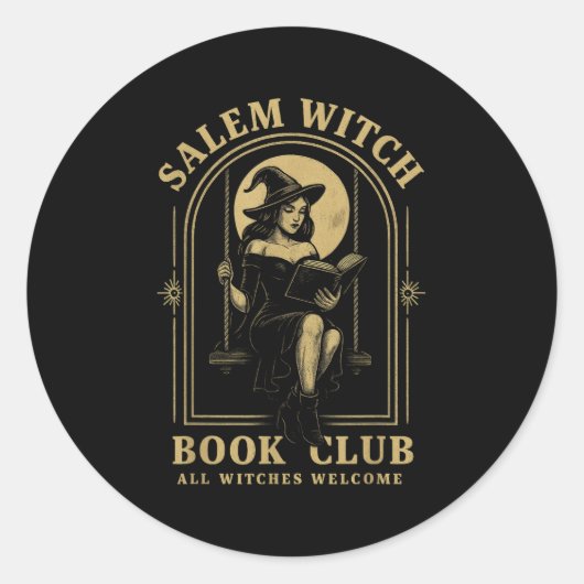 Salem Witch Book Club Bookish Halloween Full Moon  ラウンドシール (正面)