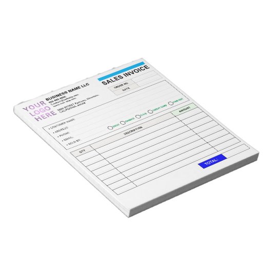 Sales Invoice Booklet (Name & Logo) Personalized ノートパッド (アングル)