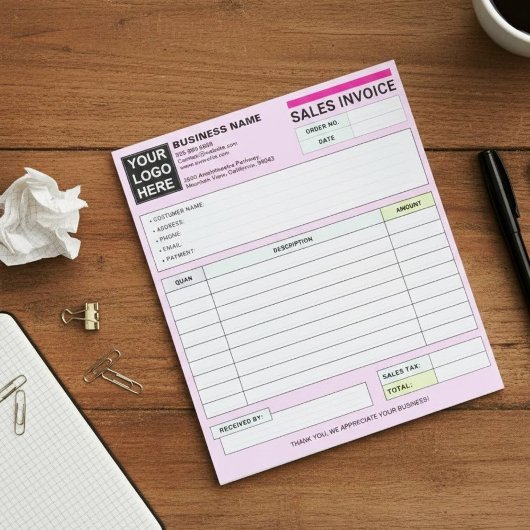 Sales Invoice Receipts | Pink Small Business Logo ノートパッド