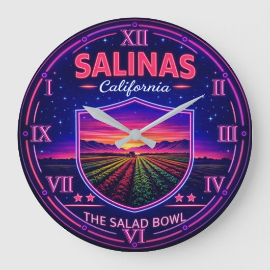 Salinas California Farmland  ラージ壁時計 (正面)
