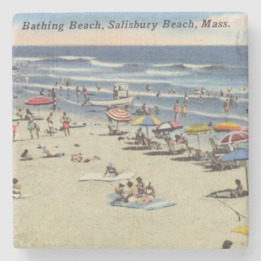 Salisbury，マス，ヴィンテージビーチシーンMassachusett ストーンコースター (正面)