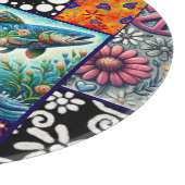 Salmon Crazy Quilt Floral Whimsical Colorful カッティングボード (角)