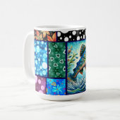 Salmon Crazy Quilt Floral Whimsical Colorful コーヒーマグカップ (正面左)