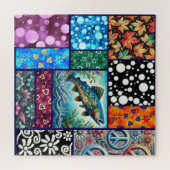 Salmon Crazy Quilt Floral Whimsical Colorful ジグソーパズル (横)