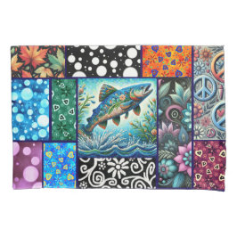Salmon Crazy Quilt Floral Whimsical Colorful 枕カバー