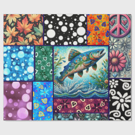 Salmon Crazy Quilt Floral Whimsical Decoupage ラッピングペーパー