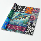 Salmon Crazy Quilt Floral Whimsical Decoupage ラッピングペーパー (アンロールド)