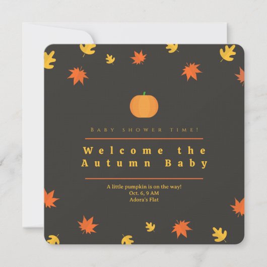 Salmon Fall Leaves Baby Shower Invitation 招待状 (正面)
