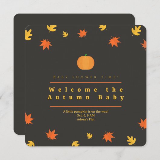 Salmon Fall Leaves Baby Shower Invitation 招待状 (正面/裏面)