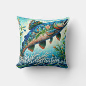 Salmon Jumping Mosaic Floral Blue Personalized クッション (正面)