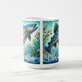Salmon Jumping Mosaic Floral Blue Personalized コーヒーマグカップ (中央)