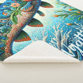 Salmon Jumping Mosaic Floral Blue Personalized シェルパブランケット (3/4)