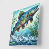 Salmon Jumping Mosaic Floral Blue Personalized スクエア壁時計 (傾斜)
