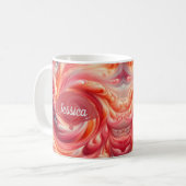Salmon Pink Modern Abstract Swirling コーヒーマグカップ (正面左)