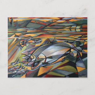 Salmon Sunrise cubism Postcard ポストカード