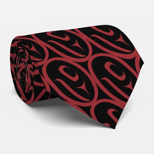 Salmon Trout Head Black & Red Tie ネクタイ (ロール)