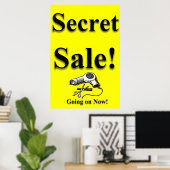 Salon Barbershop Posters Secret Sale Yellow Black ポスター (ホームオフィス)