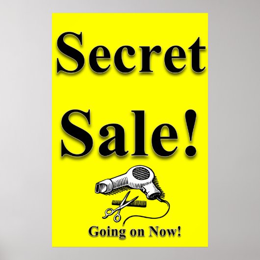 Salon Barbershop Posters Secret Sale Yellow Black ポスター (正面)