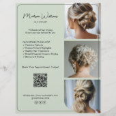 Salon Hair Stylist Services 3 写真 QR Sage Green チラシ (正面)