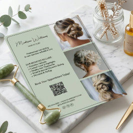 Salon Hair Stylist Services 3 写真 QR Sage Green チラシ