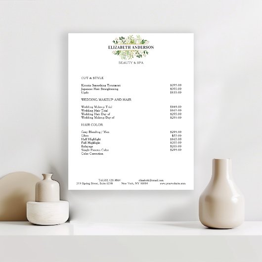 Salon Modern Botanik White Price list ポスター