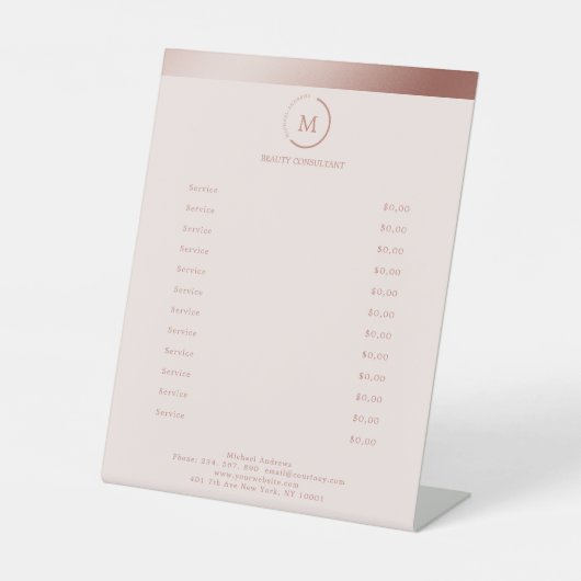 Salon Rosegold Brown Stripe Monogramm Circle 台座サイン (正面)