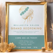 Salon Teal Gold Floral Updo Logo Covid Reopening チラシ