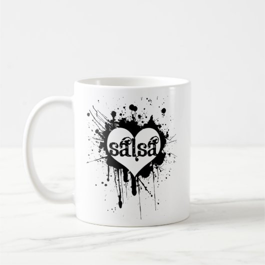 SALSERAまたはSALSEROのためのサルサのハートのデザイン コーヒーマグカップ (左)