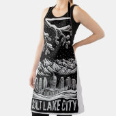 Salt Lake City Skyline Black and White Woodcut  エプロン (インサイチュ)