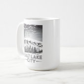 Salt Lake City Skyline Black and White Woodcut  コーヒーマグカップ (正面左)