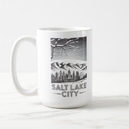Salt Lake City Skyline Black and White Woodcut  コーヒーマグカップ