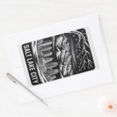 Salt Lake City Skyline Black and White Woodcut  長方形シール (封筒)